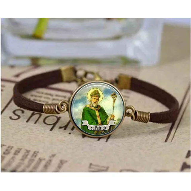 St Patrick Bracelet Saint Art Cabochon Good Luck Jewelry St Patrick Bracelet Saint Art Cabochon Good Luck Jewelry Religious Bracelets Gift Bangle