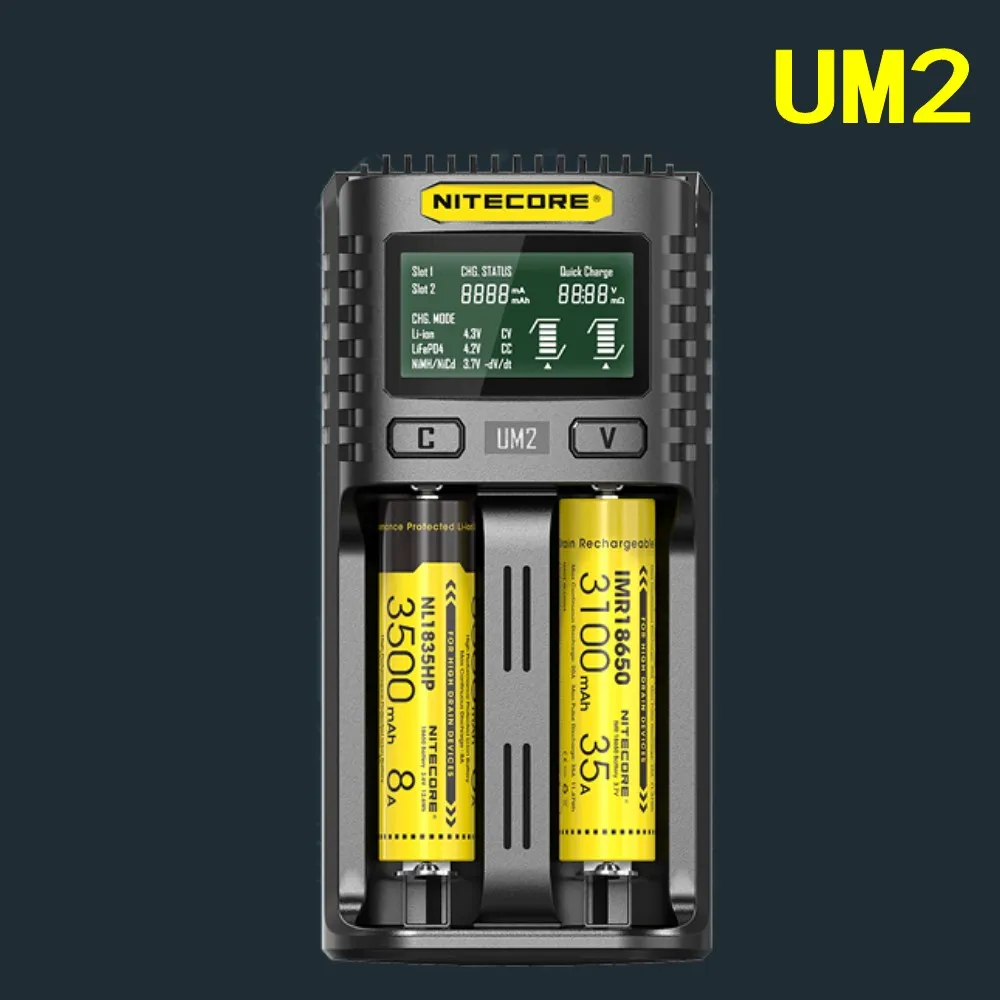 Tanie NITECOR UM4 UM2 C4 VC4 inteligentna ładowarka do akumulatora LCD do akumulatorów litowo jonowych IMR INR ICR LiFePO4 18650 14500 26650 AA 3.7 1.2V 1.5V D4