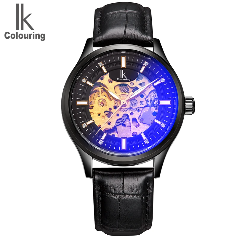 

2018 New Arrivals IK Men's Skeleton Watches Auto Mechanical Wristwatch Genuine Leather Gift Box Free Ship