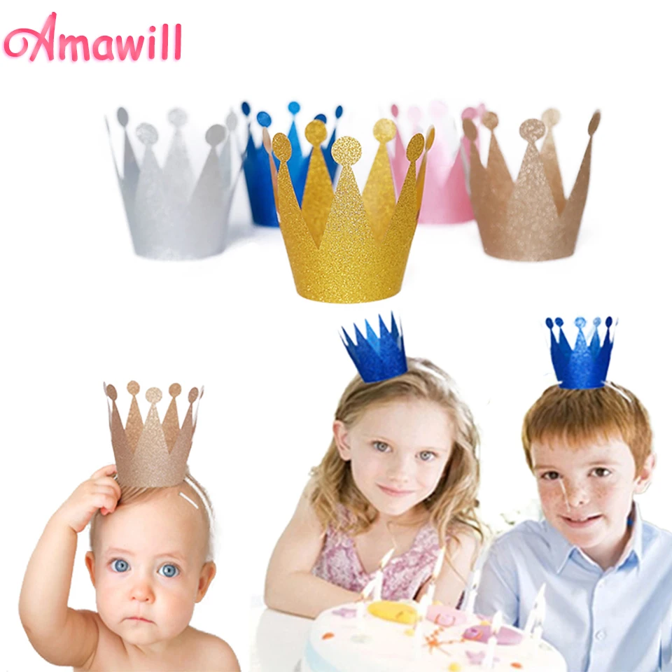 Amawill 6 шт. Happy первый день рождения корона Бумага Кепки принц принцесса шляпа для