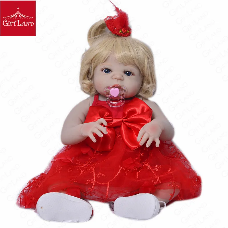 

57cm Open Eyes Reborn Baby Doll Full Silicone Newborn Boneca Bebe Reborn Bed Time Playmate Christmas Gifts