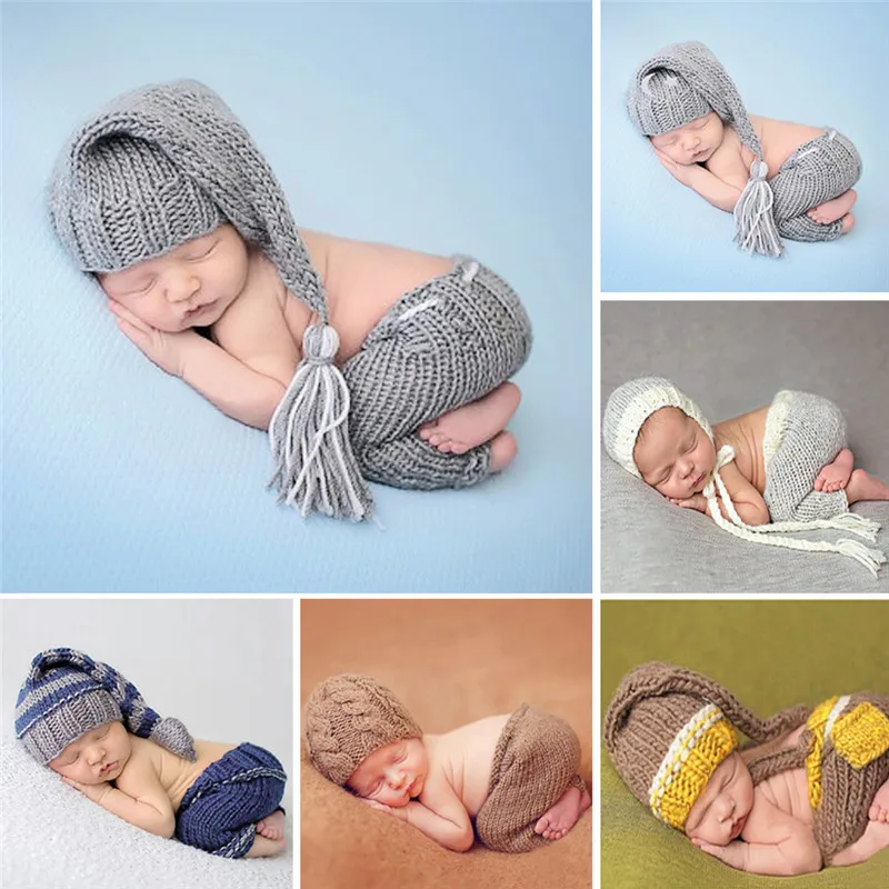 Handmade Knitting Soft Hat Pants Set font b Baby b font Clothing Set for 0 4