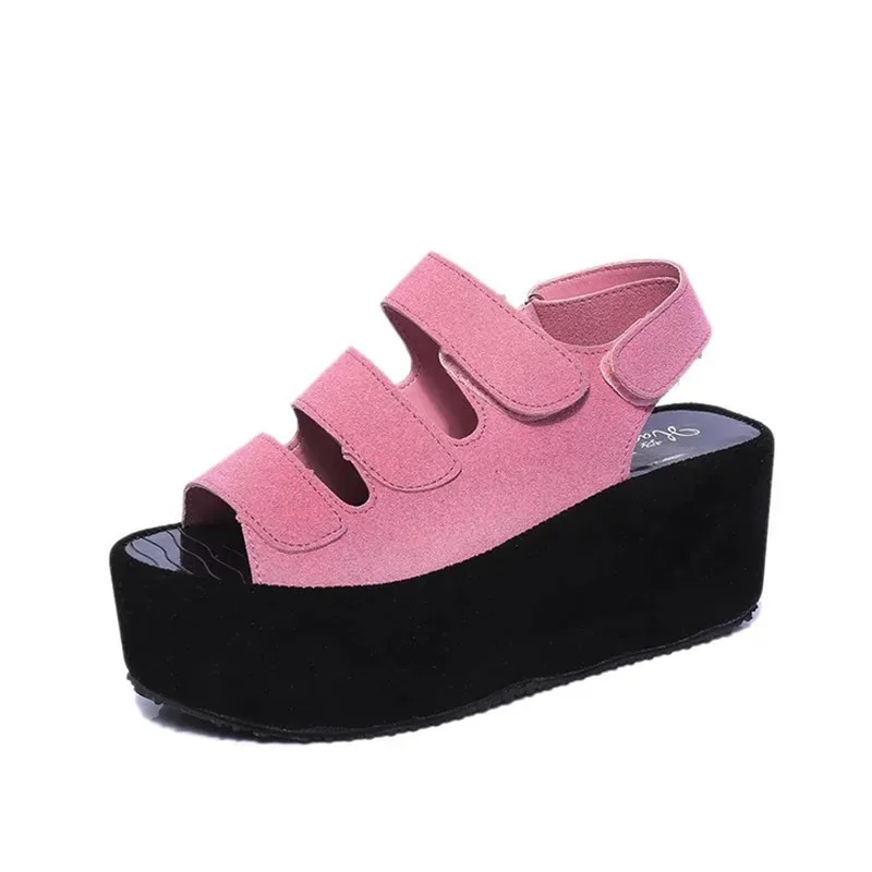 

New 2019 Women Thick Crust Muffin Bottom Wedge Sandals Leisure Solid Waterproof Taichung Heels Open Toe Slippers