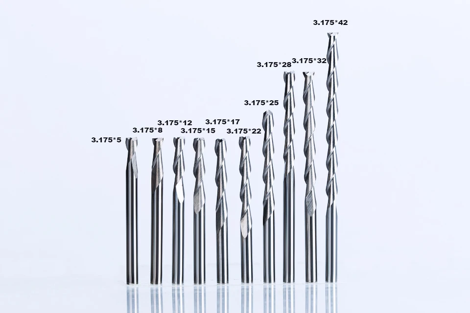 HUHAO 10 шт./лот хвостовик 3,175 мм 2 флейты спиральные фрезы для дерева ЧПУ Концевая фреза карбида вольфрама PCB фрезы