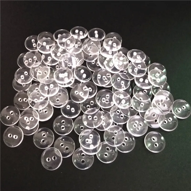 100pcs 10/15/18MM Transparent 2 Holes Plastic Buttons Apparel Supplies