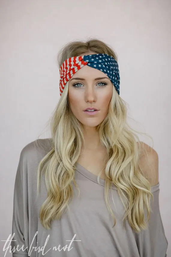 DHL Free New 100pcs American Flag Headband USA Turban Stretch Headbands