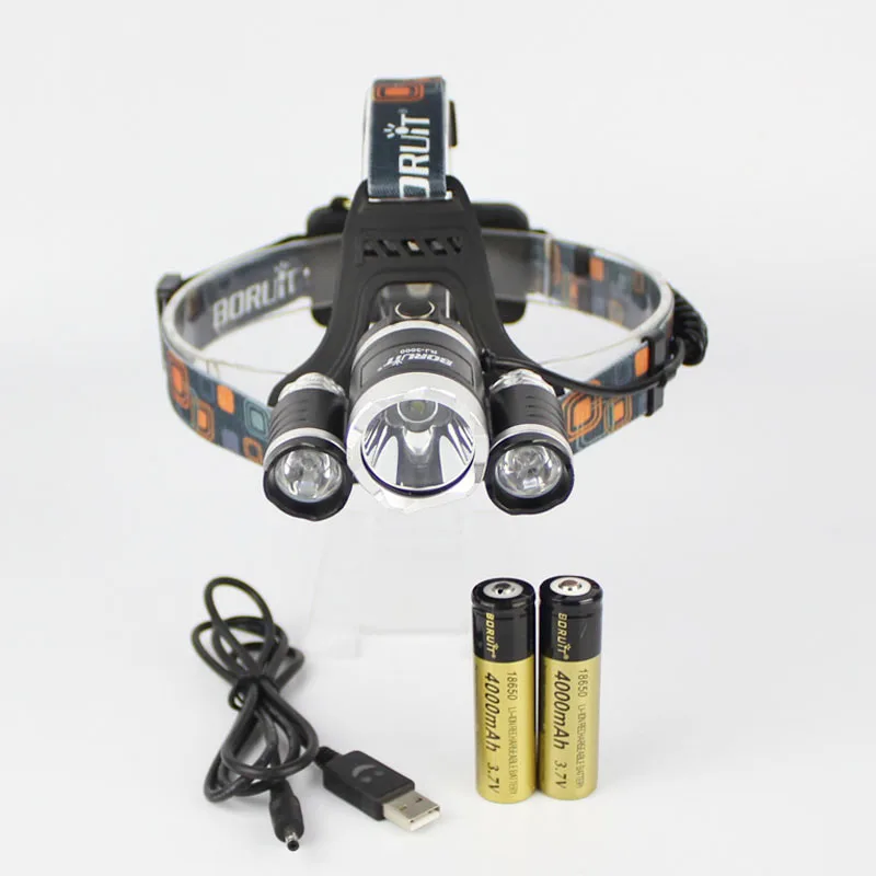 

BORUIT RJ-3000 3xCREE XM-L2 5800 Lumens 4-Mode USB Rechargeable LED Headlamp+2x18650+1xCharger+1xUSB Cable