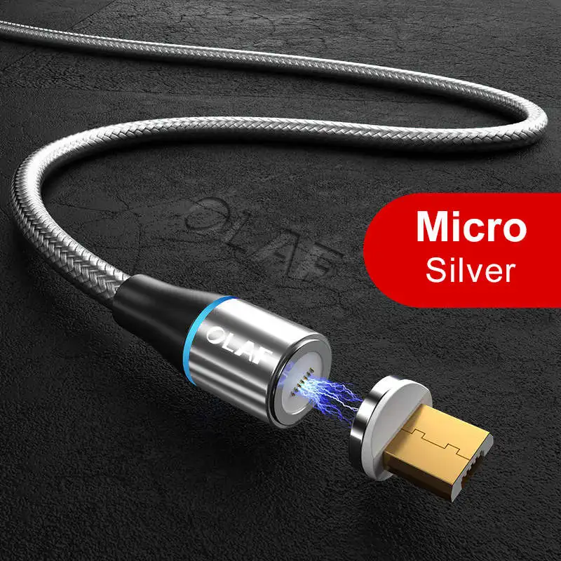 Магнитный usb-кабель для быстрой зарядки 2 м, 1 м, кабель Micro USB type-C для samsung S10 S10e, для iPhone X, XR, Xs, Max, 8, 7, 3A, магнитное зарядное устройство - Цвет: Silver Micro Cable