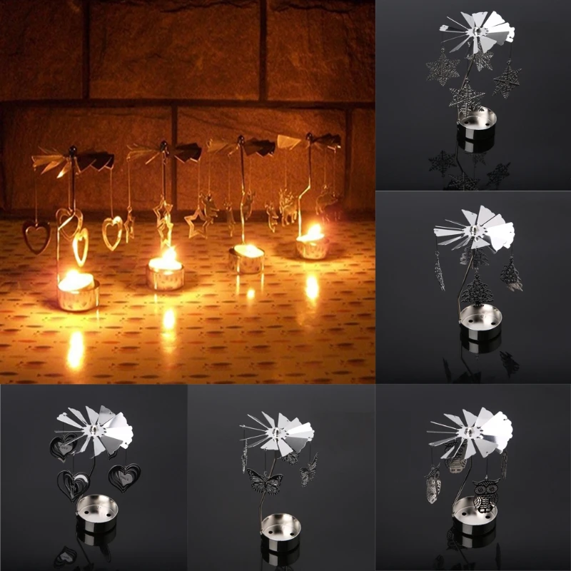

Rotary Spinning Tealight Candle Metal Tea Light Holder Carousel Home Decor Gift