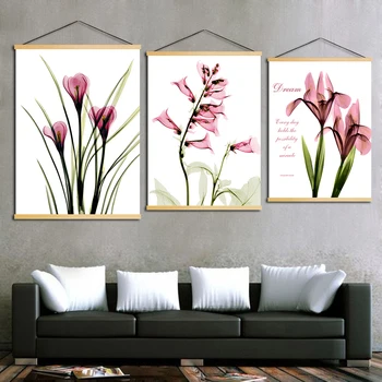 

Canvas Wall Art Modern Print Flower Plant Painting Letters Solid Wood Hanging Scrolls Poster Nordic Simple Style Home Decoration