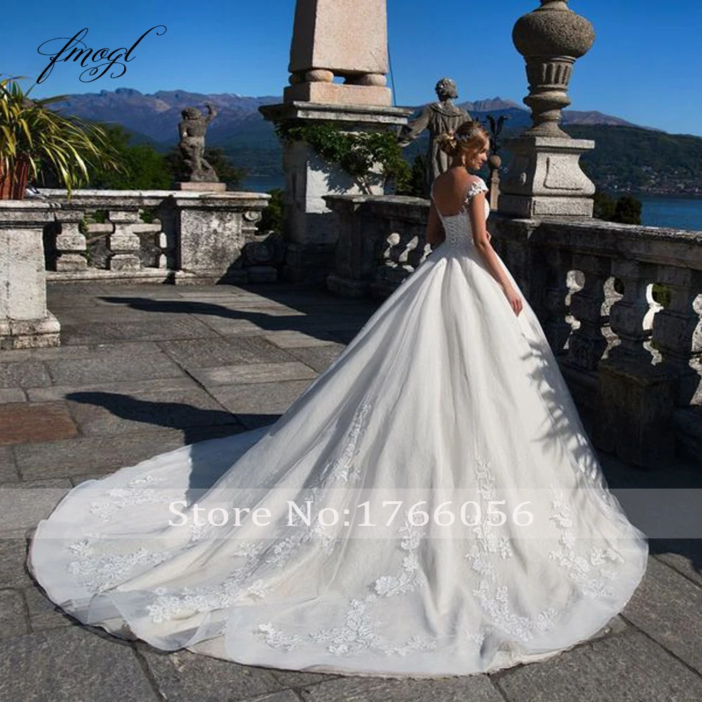 Fmogl Vestido De Noiva, кружевное свадебное платье принцессы,, роскошная аппликация, расшитая бисером, с коротким рукавом, ТРАПЕЦИЕВИДНОЕ, винтажное, для невесты, Gwon