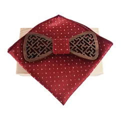 Mantieqingway Винтаж полые деревянные галстук-бабочка Для мужчин платок набор для мужчин деревянные бабочкой полиэстер платок Gravatas тонкий