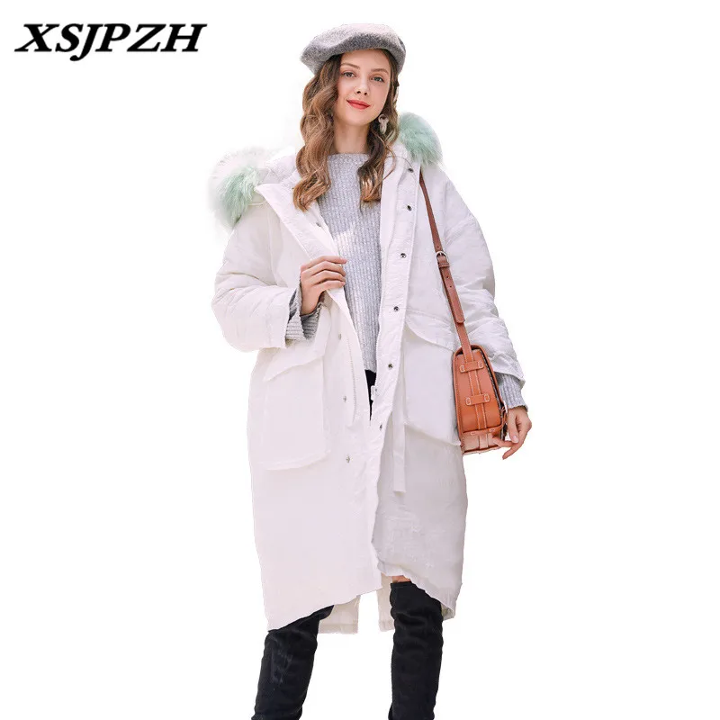 XSJPZH 2018 Новинка зимы Для женщин куртка на пуху длинная с секциями из теплое пальто