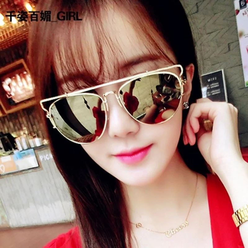 2017 new metal hollow frame sunglasses uv protection women brand