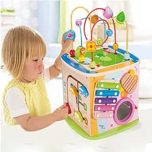 BigNoseDeer Wooden toys Activity Cube Learning Beads wire Maze Parking game Center 5 in 1 for toddlers Gift03