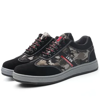 

men fashion big size breathable steel toe cap working safety shoes anti-puncture flats platform sneaker camouflage security boot