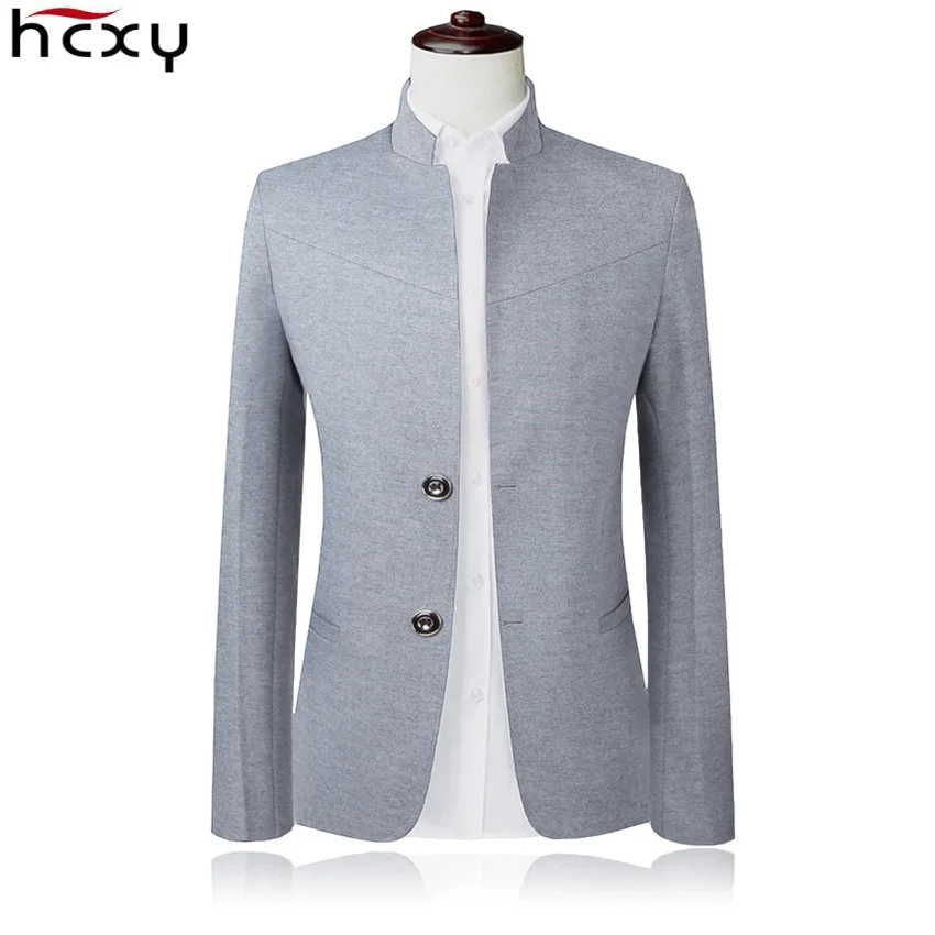  Blazer Men 2017 High Quality Suit Jacket Male Style Stand Collar Male Blazer Slim Fit Mens Blazer black Jacket Men Size M-5XL