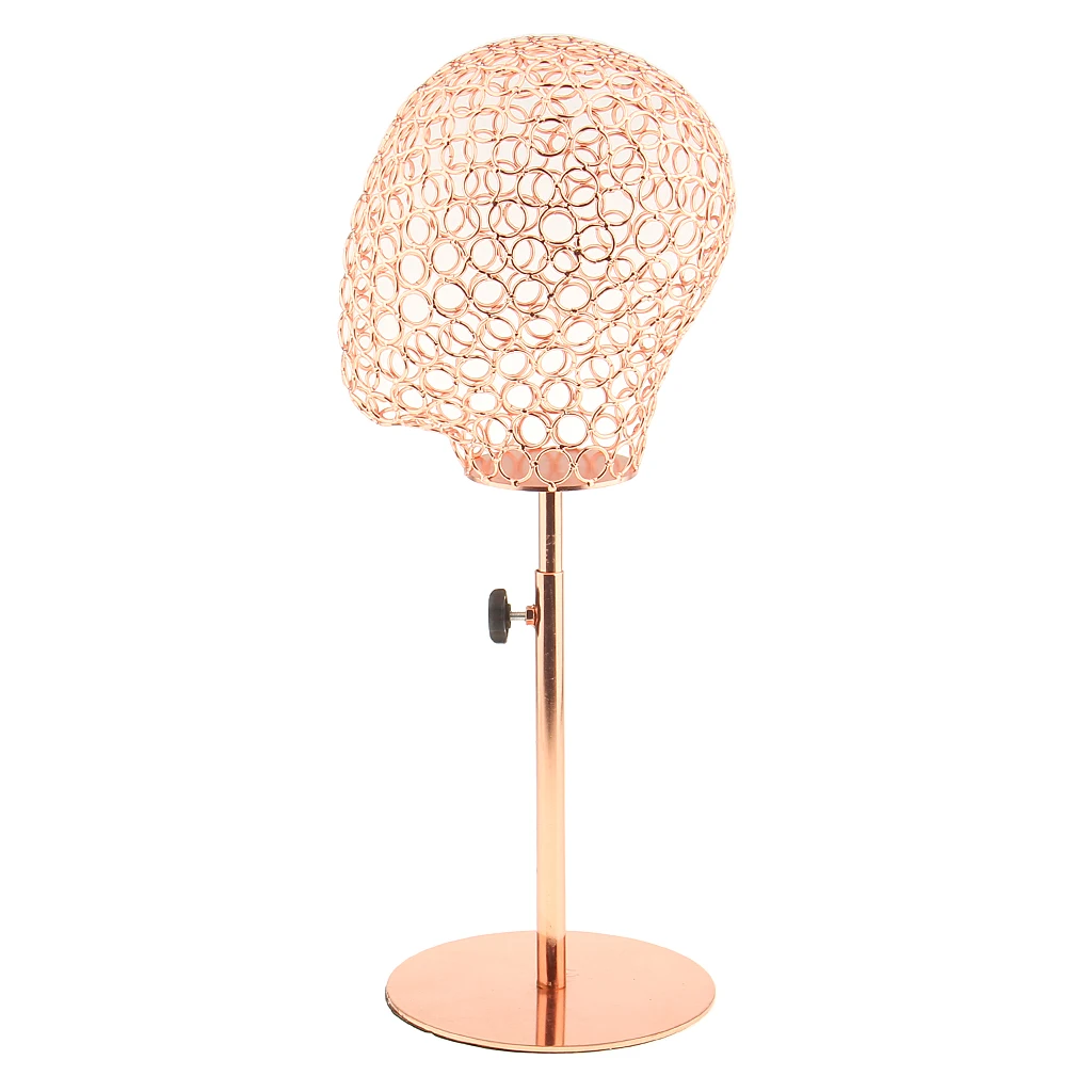 

Metal Adjustable Height Head Shaped Hat Cap Stand Display Rack Wig Storage Holder Rose Gold