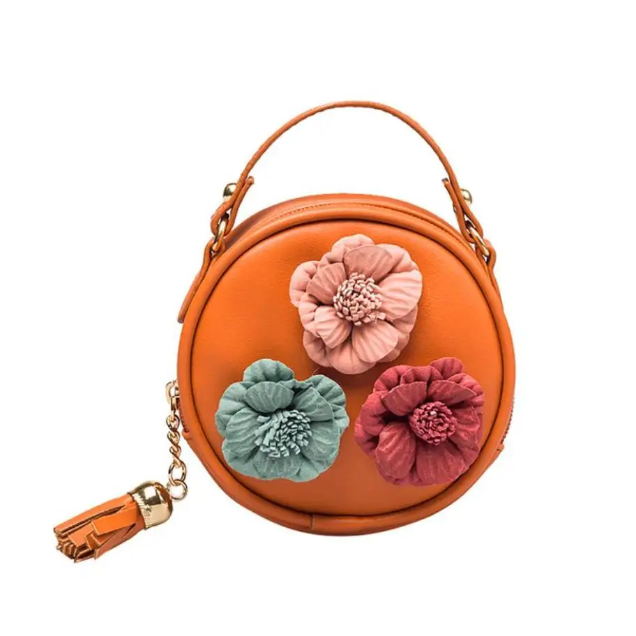 Новая модная детская сумочка с кисточками и цветочным рисунком, кожаная сумка на плечо для девочек, мини сумка-мессенджер, bolsa feminina sac a mainTC - Цвет: Коричневый