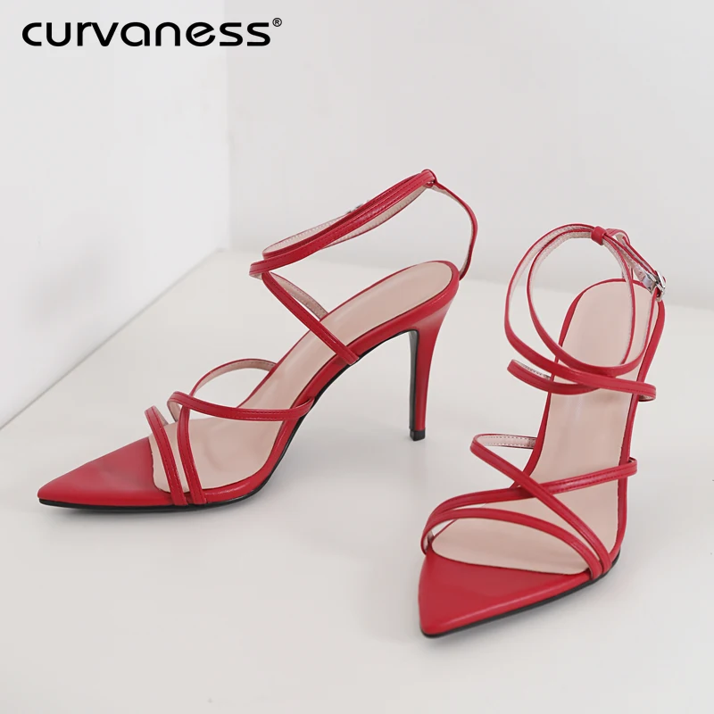 

Curvaness Women's Sandals Summer New 2019 Thin Belt Combination Pointed Fish Mouth Fine Duper High Heels Women's Party Shoes
