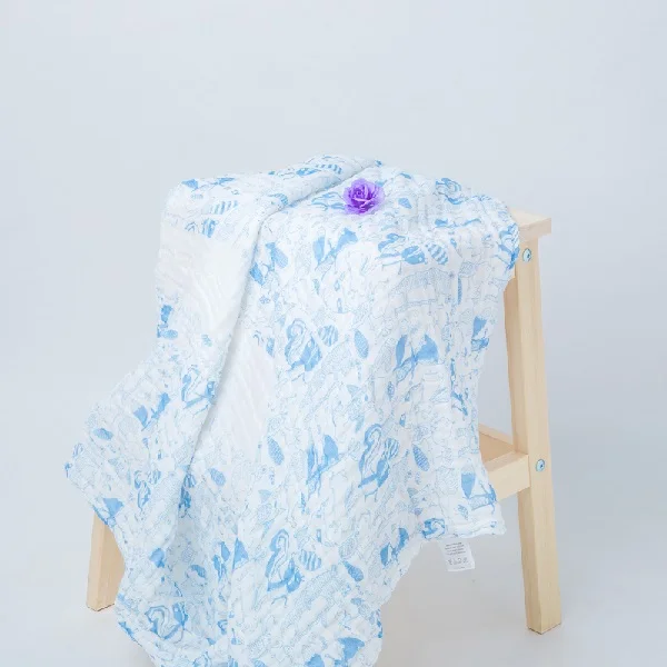 Детское полотенце хлопок мультфильм муслин Марля квадраты ткань младенческой пеленать банные одеяла вещи для новорожденных дети мыть пляж 6 слоев большой - Цвет: Blue Animals