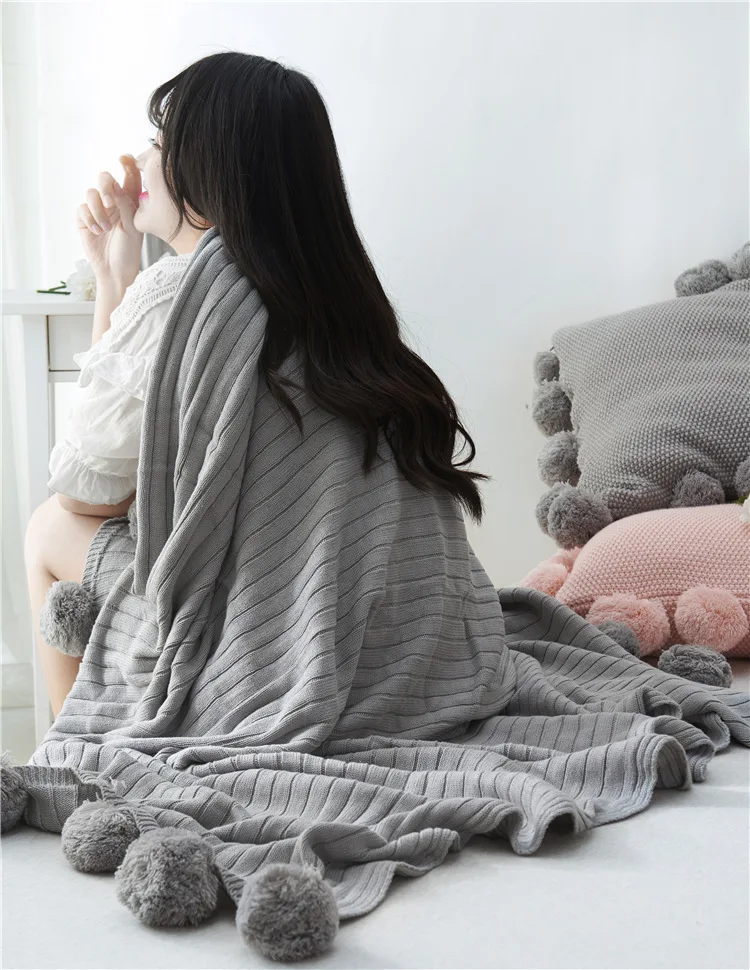 

New Pink Grey White 120*160cm knitting Ball Blankets for beds Fashion Bedding Article Knitted Blanket Bed Cover Wrap Bedspreads