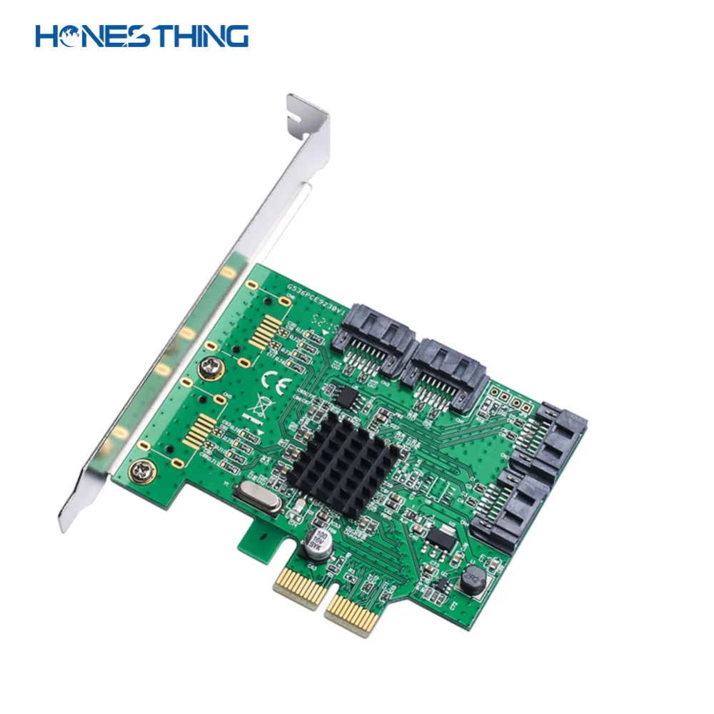HonesThing SATA III 4 Ports Controller Card PCI-Express 2.0 x1 6G Expansion for Marvell 88SE9235 with Low Profile Bracket 2