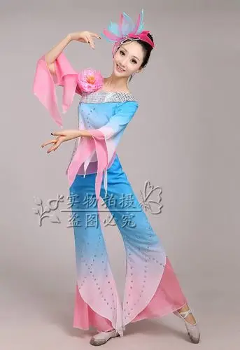 Новая классическая сценическая танцевальная одежда для выступлений зонтик танцевальные костюмы Национальный веер танец Yangko одежда - Цвет: 1
