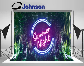 

party backdrops High quality Computer print Tropical Night Neon Light Jungle Leaves Palm Leaf Beach Party Banner background