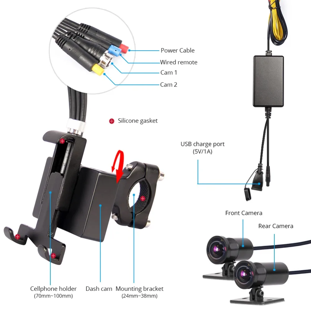 SYS VSYS P4F WiFi Dual 1080P кронштейн для крепления камеры мотоцикла DVR Dash Cam Водонепроницаемый+ держатель для телефона с USB зарядным устройством SONY IMX323