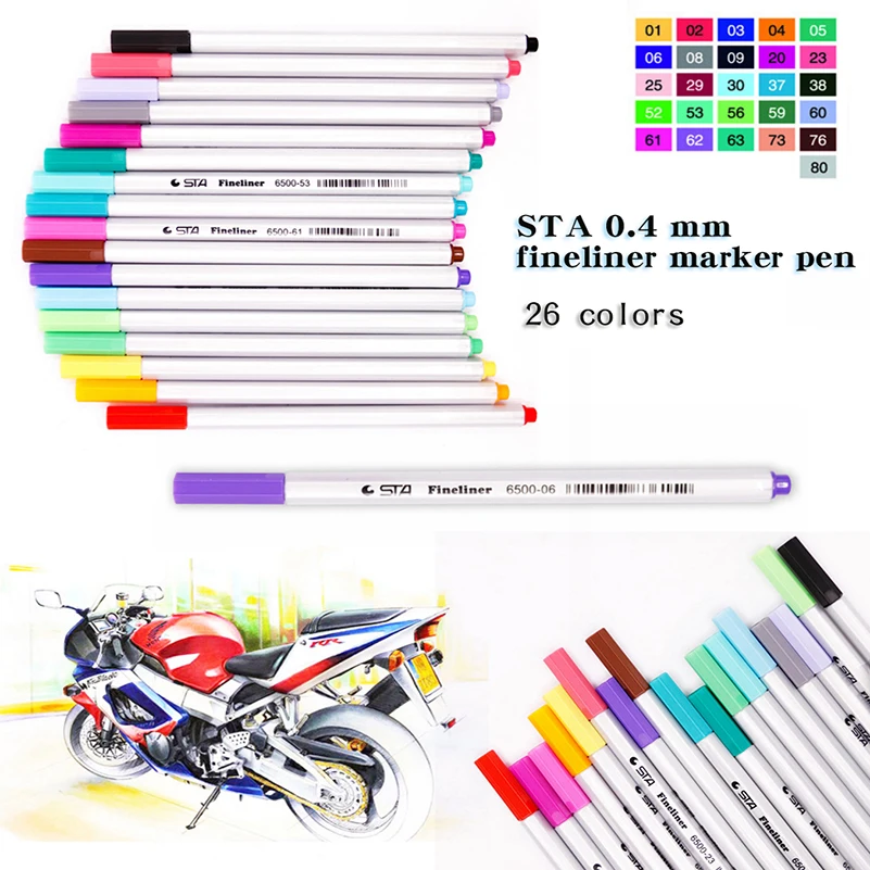 

STA 0.4 mm 26 Colors Fineliner Marker Color Pens Water Based Assorted Ink Art Sketch Markers for School Supplies candy style pen