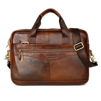

Oil Wax Genuine leather men's Briefcase vintage 14" business computer bag fashion messenger bags man shoulder bag male Handbags