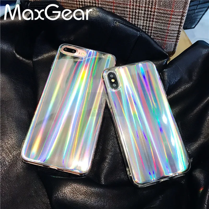 

MaxGear Rainbow Glitter Phone Case For iPhone 5 5S 6S Plus 8 X Cool Laser Colorful Shiny Case For iPhone 7 6 Soft Silicone Cover