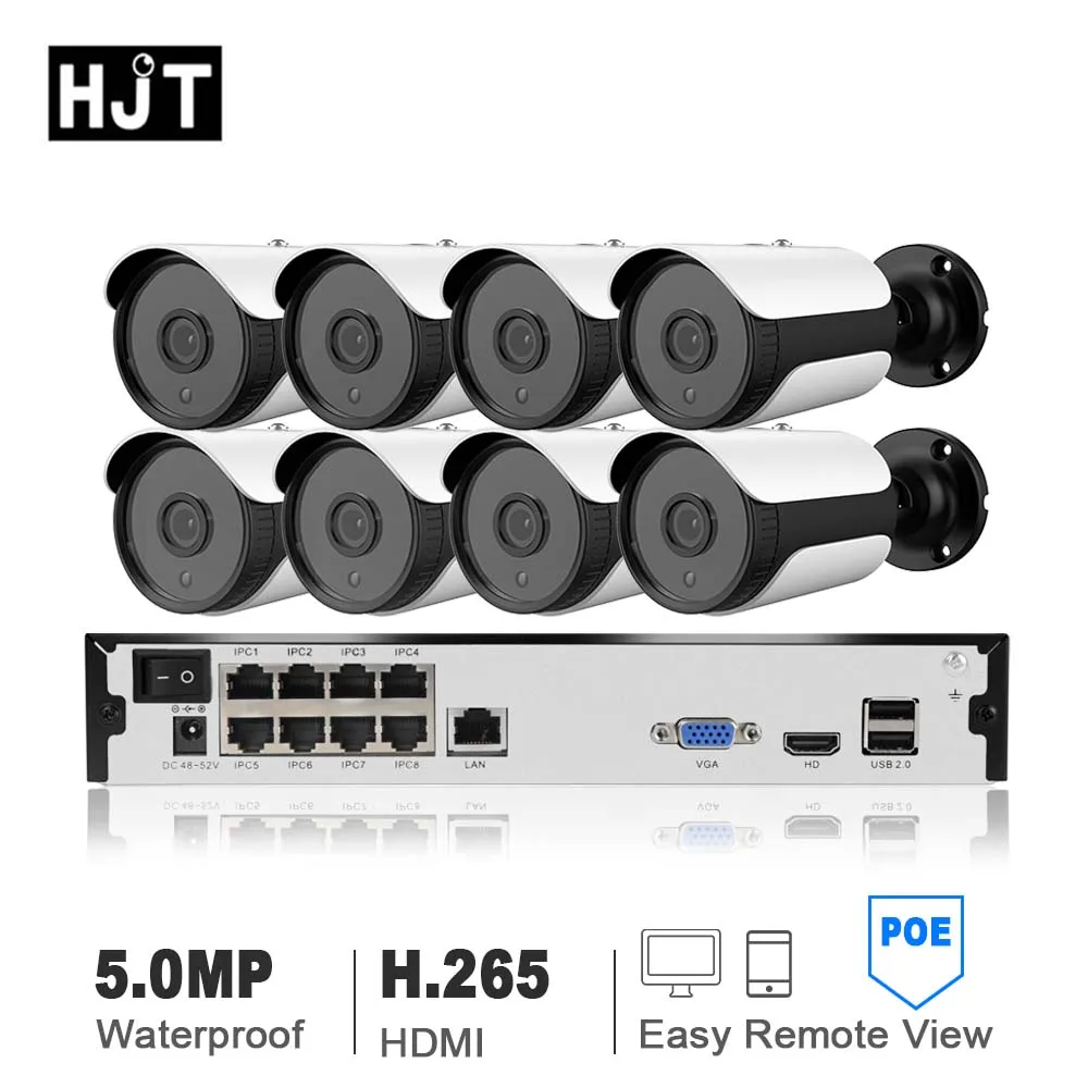 HJT 4CH 8CH H.265 5.0MP система камер POE сетевой видеорегистратор наружного наблюдения