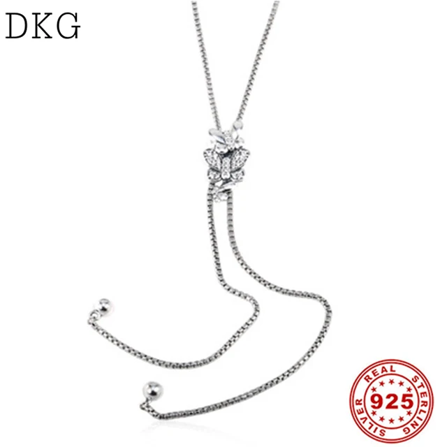 

2019 New 925 Sterling Silver Crystal Charming Swaying Butterfly Group Necklace Fit for Original Women's Necklace DIY Jewelry