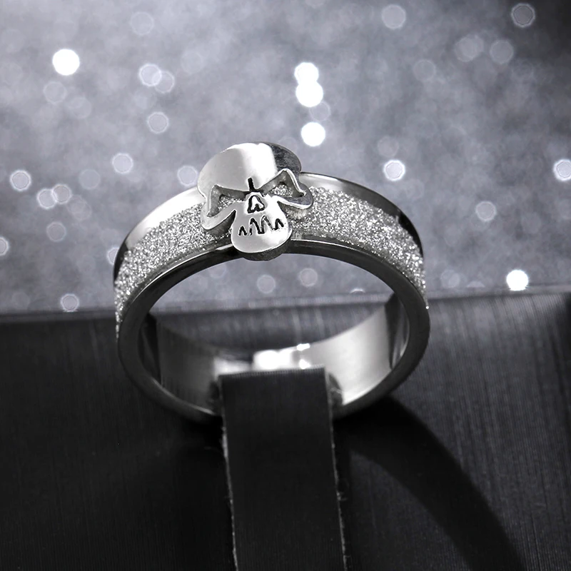 

Titanium Skull Ring 6mm Rhodium Plated Punk Dull Polish Cool Exaggerated Personality Ring US size