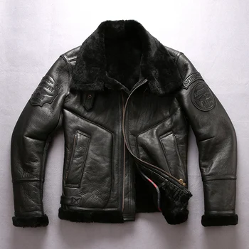 Image of 2018 New Men Shearling Genuine Leather Sheepskin Jacket Casual Wool Liner Winter Russia Coats