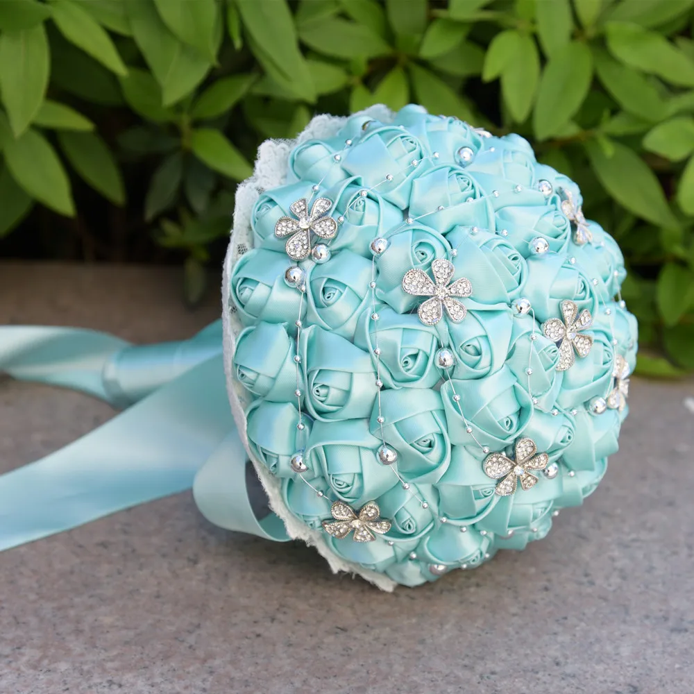 

1Pc/lot blue Wedding Bouquets Hand made Flower Rhinestone Crystal Bridal Wedding Bouquet for wedding party