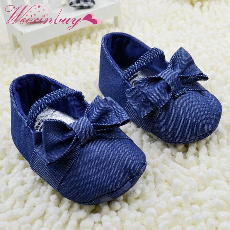 

Infant Baby Girl Soft Sole Shoes Toddler Bowknot Crib Shoes Denim Prewalker 2019
