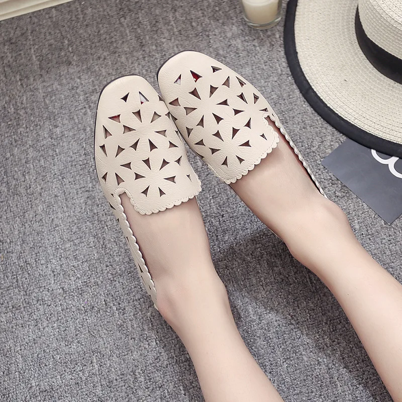

New women flats Hollow loafers fashion shoes for girls female slip on round toe comfortable black white beige Lazy casual shoes