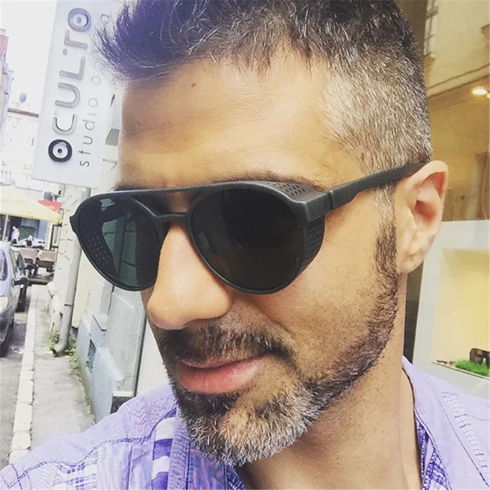 

YOOSKE Steampunk Round Sunglasses Men Women Retro Goggles Punk Sun glasses Vintage Brand Designer Twin-Beams Sunglass UV400