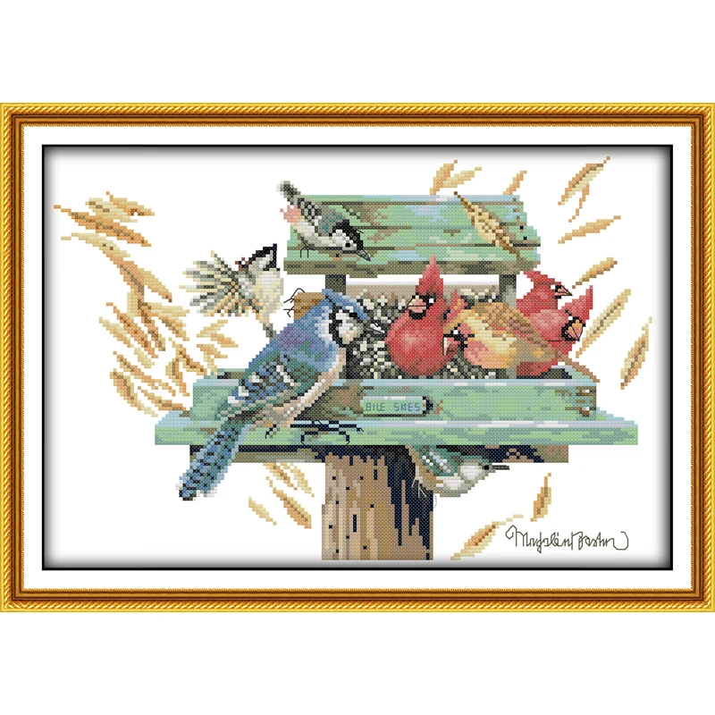 

Everlasting love Birds'love nest Chinese cross stitch kits Ecological cotton stamped 11CT DIY gift new year decorations for home