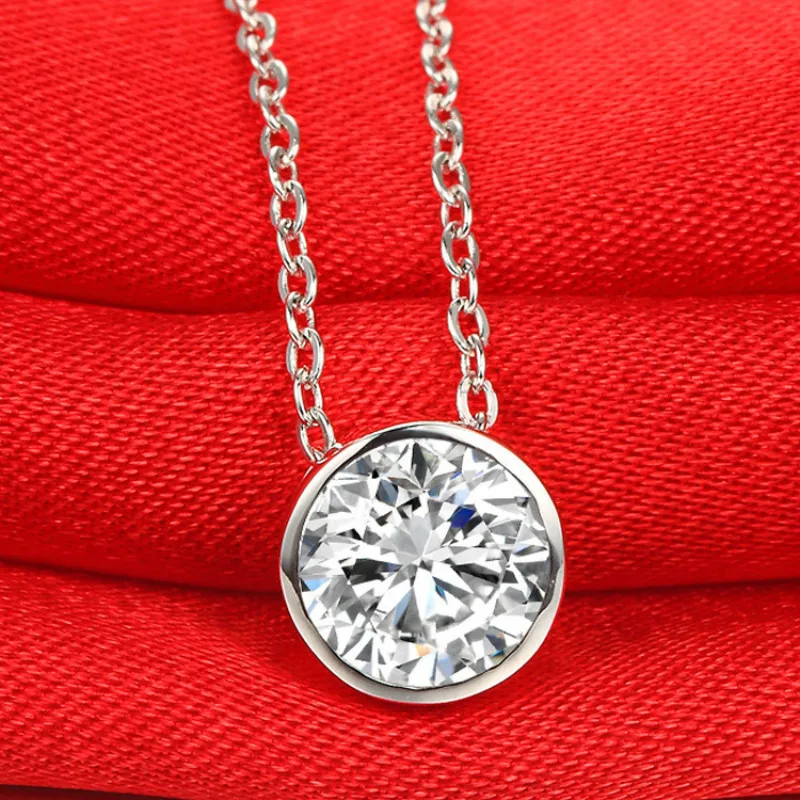 

1 Carat 5A High Quality Cubic Zircon Pendant Necklace Female 925 Silver Necklace Round Classic Pendants Women Fashion Jewelry