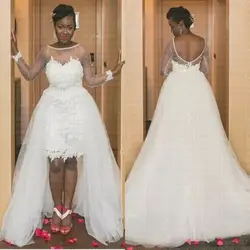 2019 страна свадебное платье es со съемной поезд свадебное платье 2 в 1 Иллюзия одежда с длинным рукавом открытой спиной Африканские свадебные