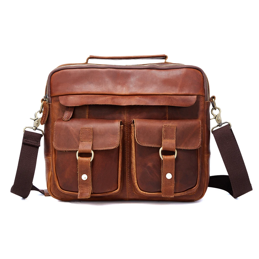 

TRASSORY Crazy Horse Genuine Leather Retro Men's Bag Travel Tote Bag Crossbody Business Bag Briefcase