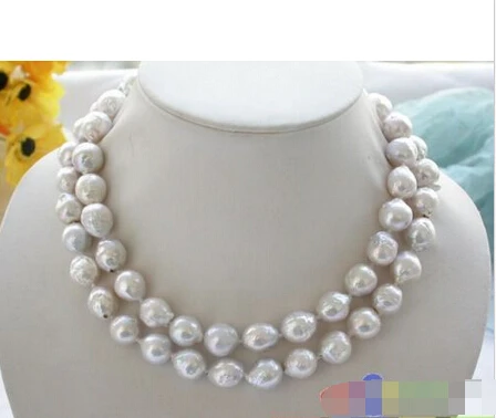 

p3443 33" 13mm lustre white almost round keshi reborn PEARL NECKLACE 925ss^^^@^Noble style Natural Fine jewe FREE SHIPPING