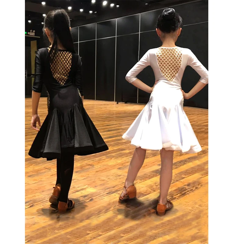 

Girls Latin dance practice clothing children's conjoined Jazz skirt girl's short-sleeved grading performance competition