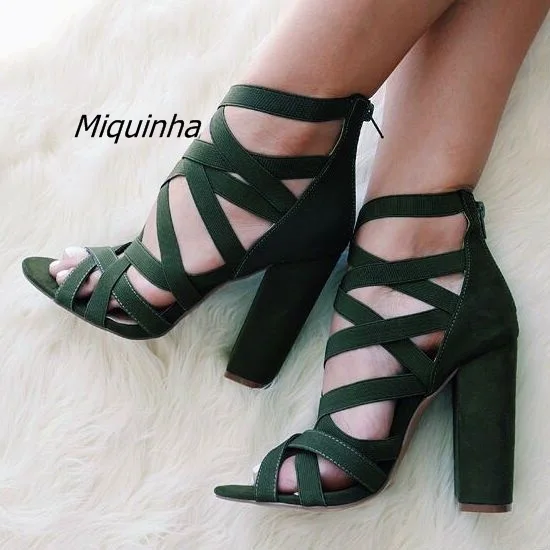 dark green block heel sandals