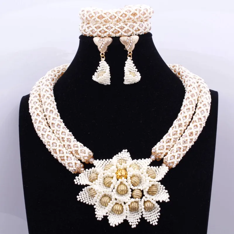 4 ujewelry Наборы свадебных ювелирных изделий бежевый цветами ручной работы