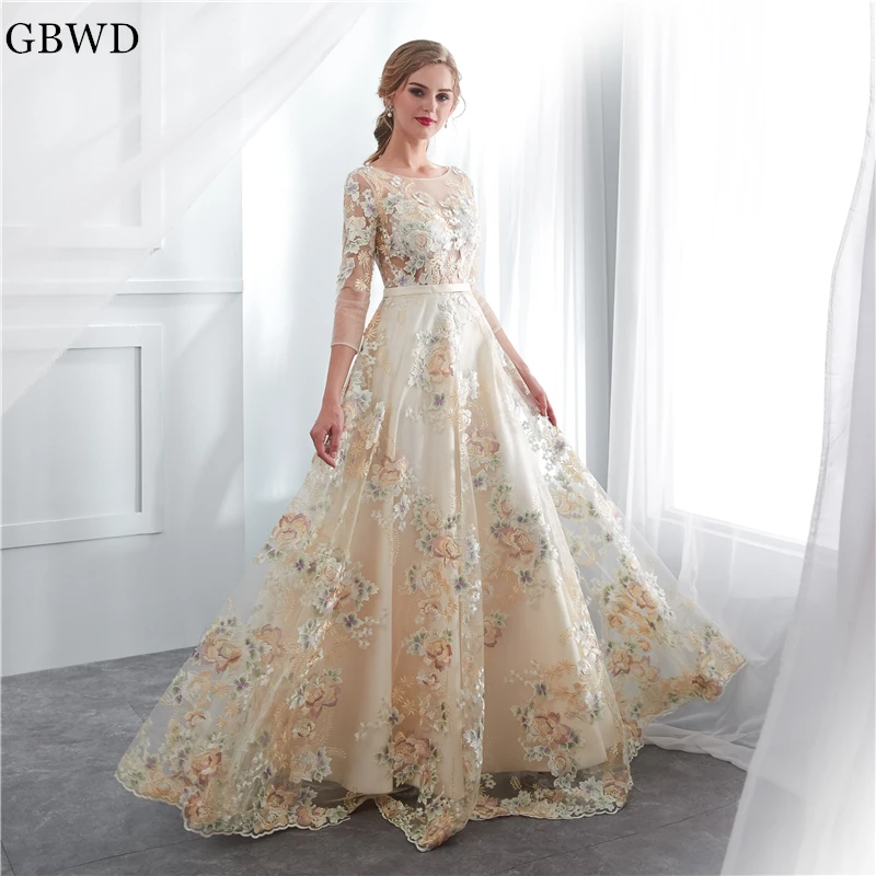 2019 Beach champagne Lace Wedding Dresses Luxury flower ...